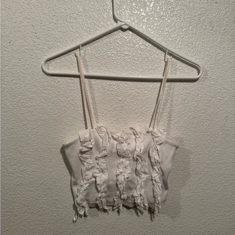 White Ruffled Bustier Camisole Crop Top - Picture 1 of 2